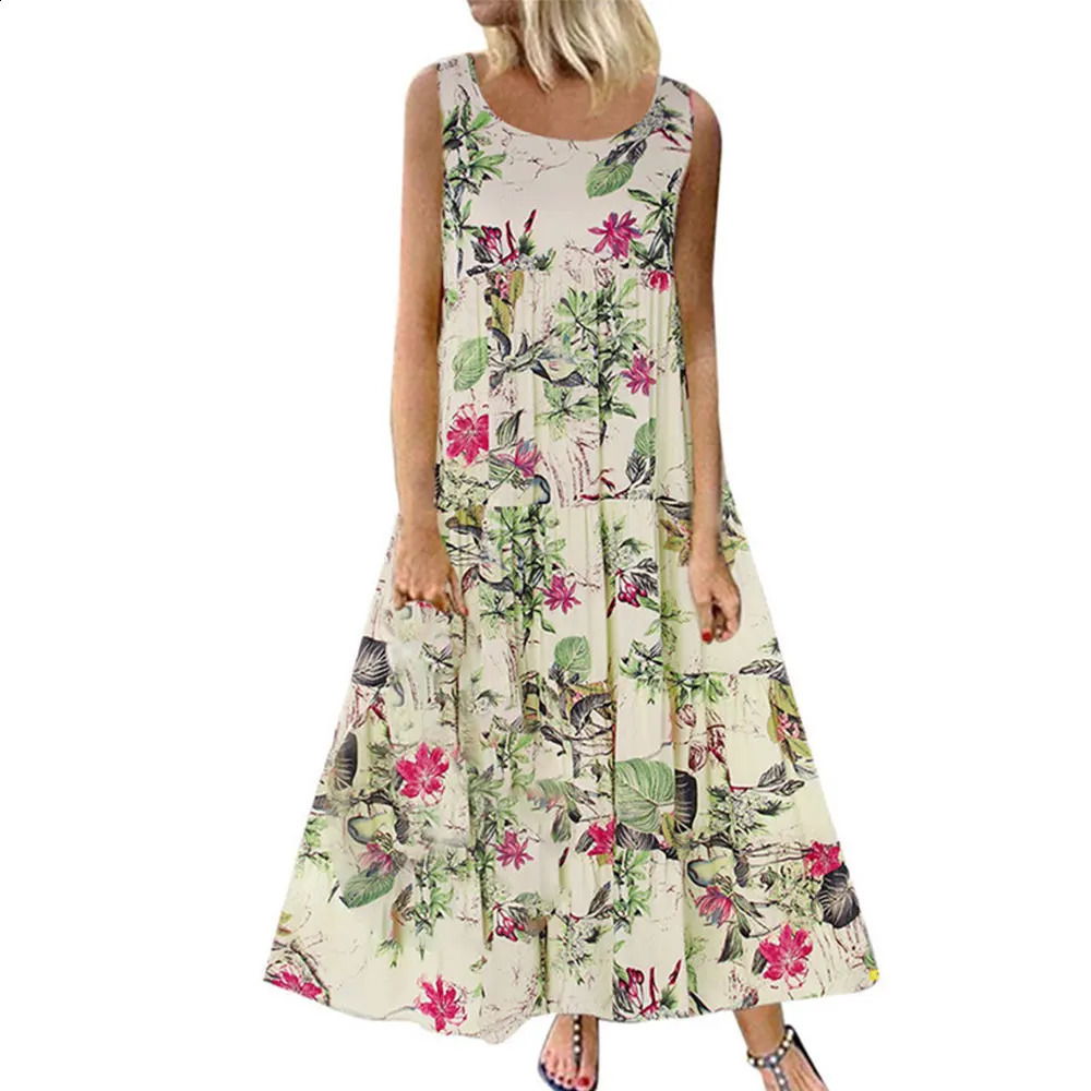 Jocoo Jolee Bohemian Maxi Dress Women Casual Vintage Sleeveless O Neck Floral Print Loose Long Dress Oversized Beach Sundress 250117