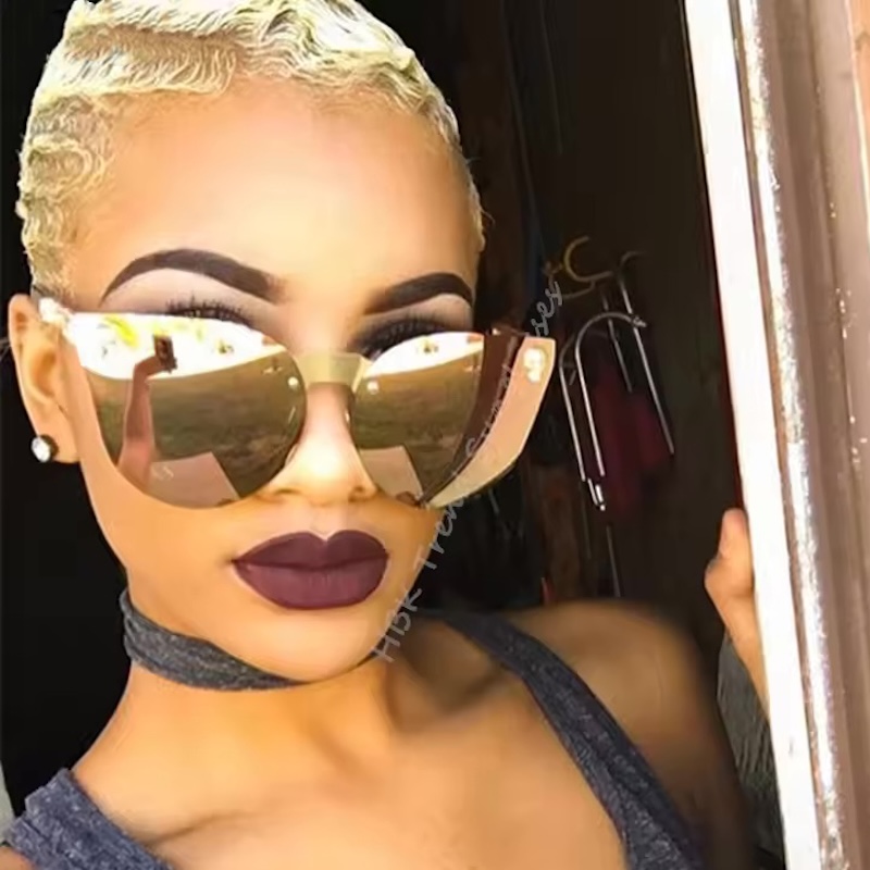 Gothic Rimless Steampunk Sunglasses with Unique Skull and Cat Eye Detail by CB Cavallo Bianco