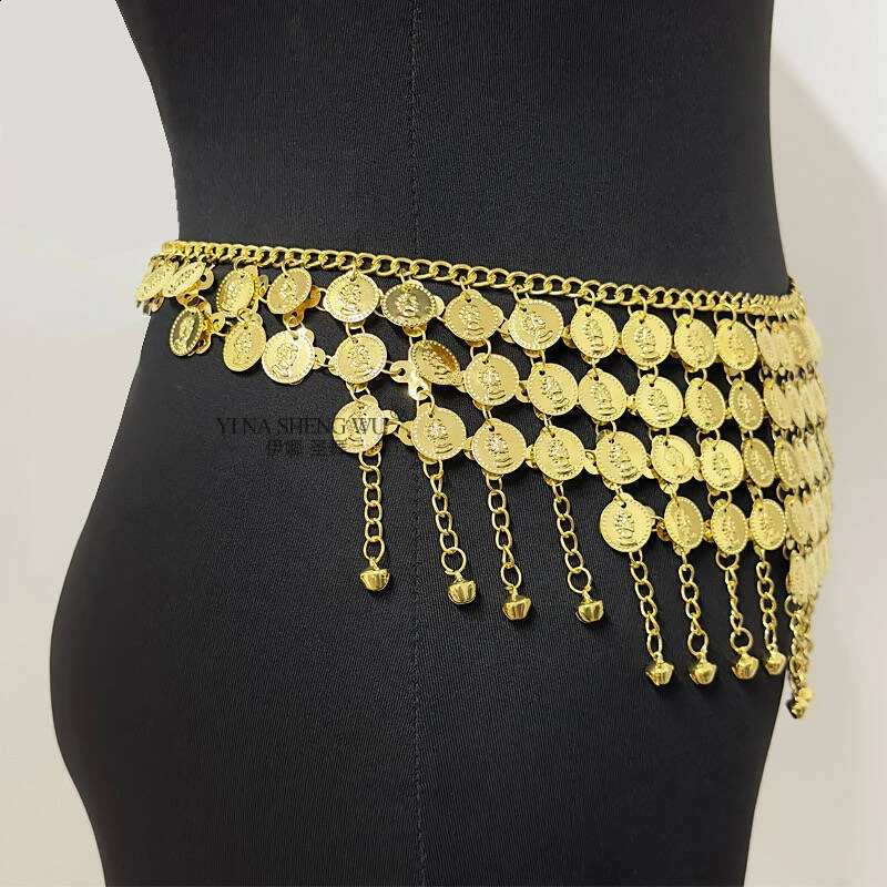 Belly Dance Accessories Golden Coins Tassel Beads Bellydance Belts for Women Belly Dancing Hip Scarf Arab Waist Chains Jewelry 250117