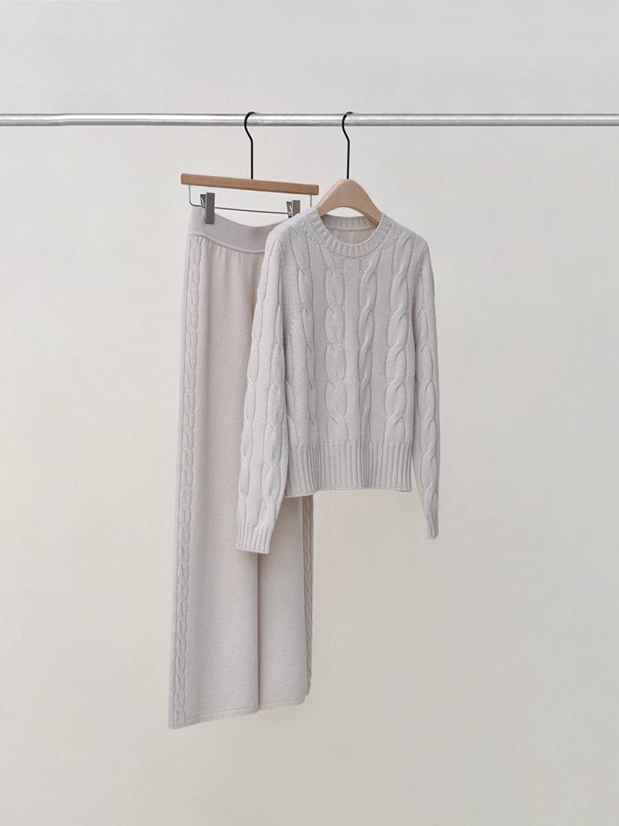 JABB1 Cashmere Sweater Set - Twisted Lazy Style with Thickened Wide-Leg Pants