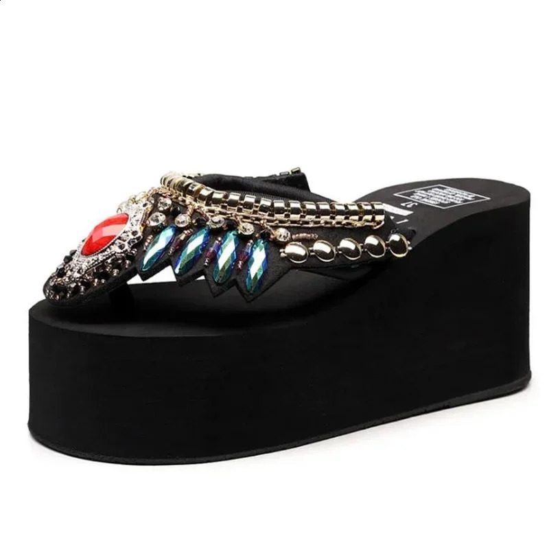 Ngouxm Platform Slippers Flip-Flops Women Wedge Rhinestone Beach Super High Heel 11CM Slippers For Women Bohemian ShoesPlus Size 250122 - view 3
