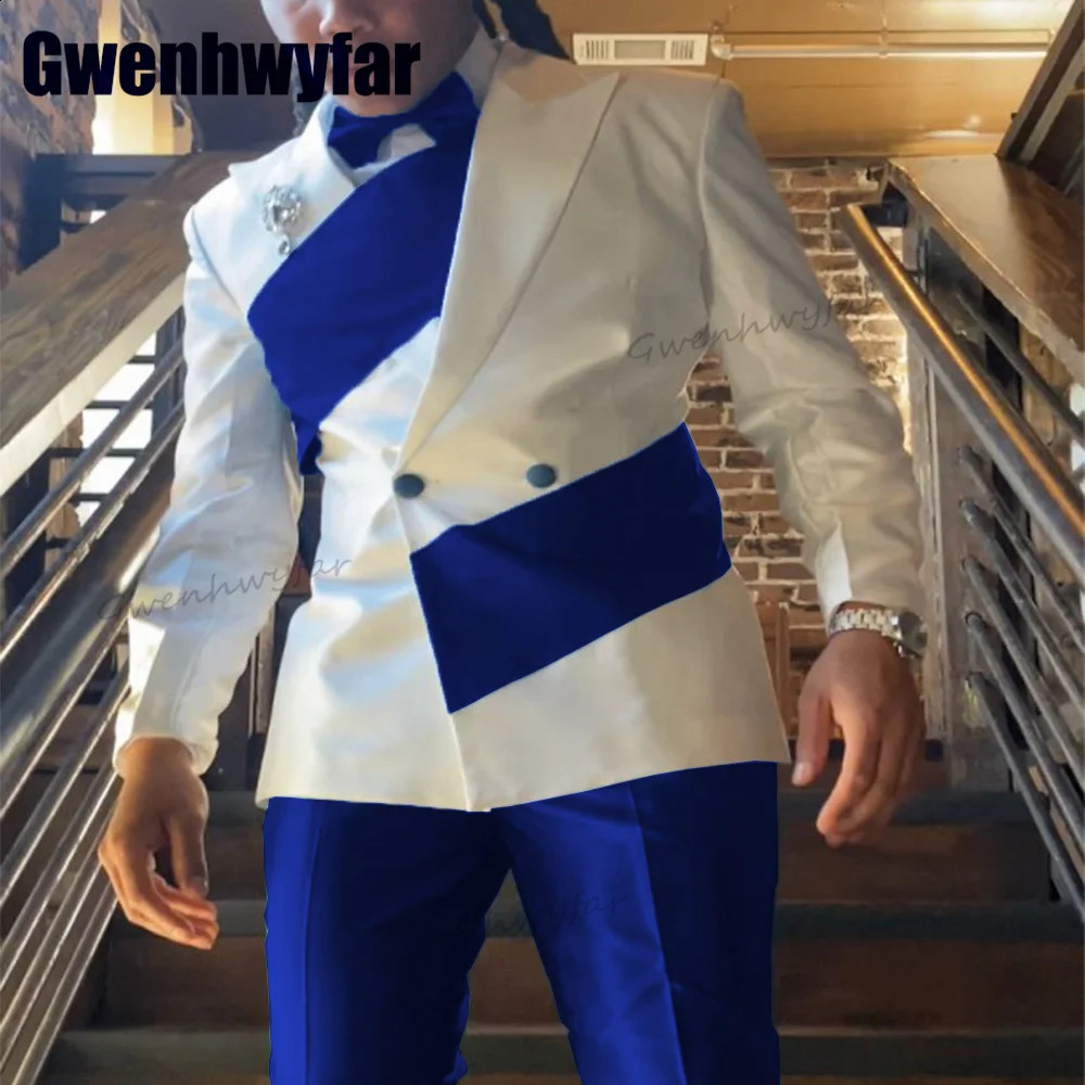 White High Qyality Special n Trend Stitching Lapels Mens Suit Groom Prom Tuxedo Wedding 2 Piece Blazer Sets 250122