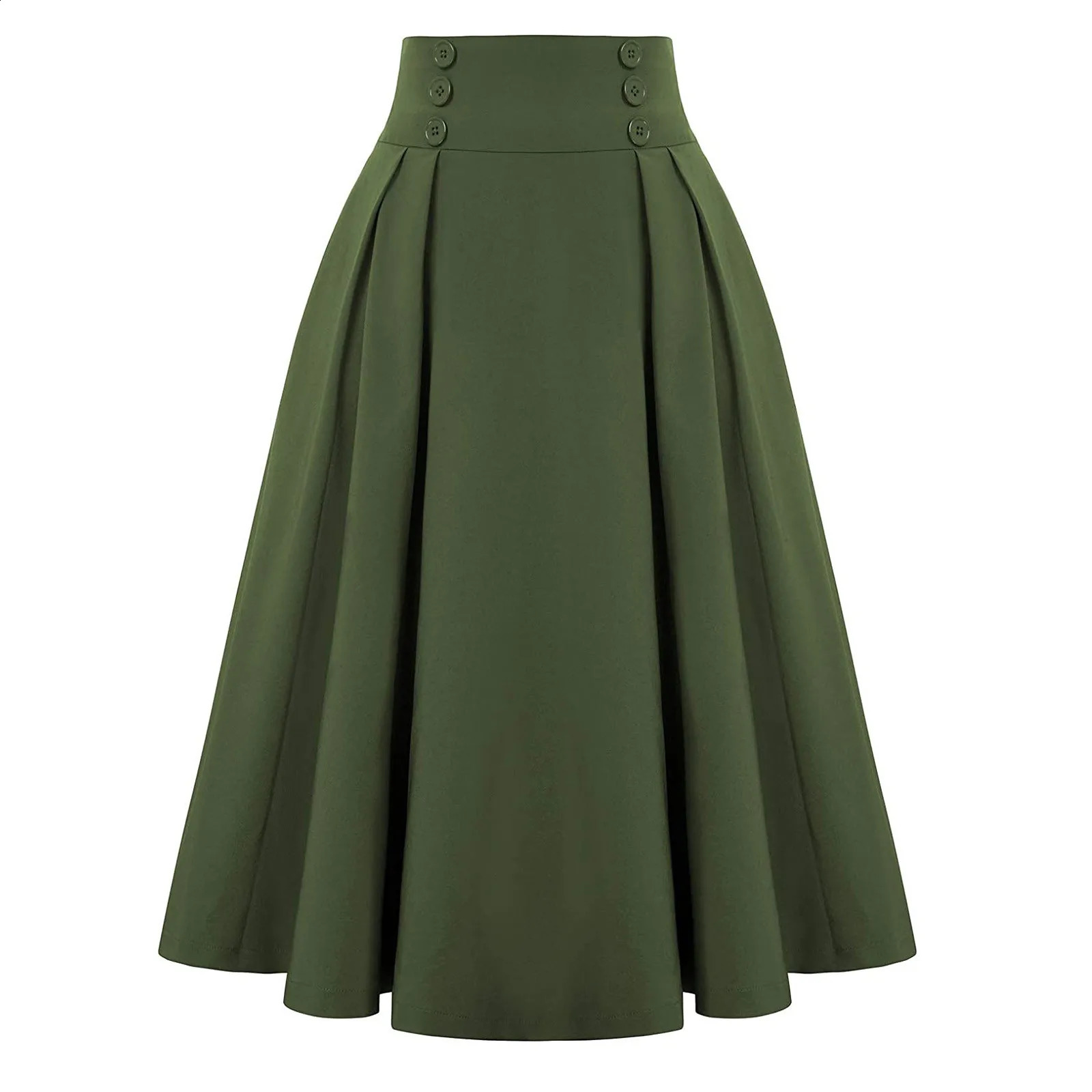 Women Autumn And Winter Casual Pleated Skirts Solid Color High Waisted Double Breasted Button Vintage A Line Half Dress 250110Z