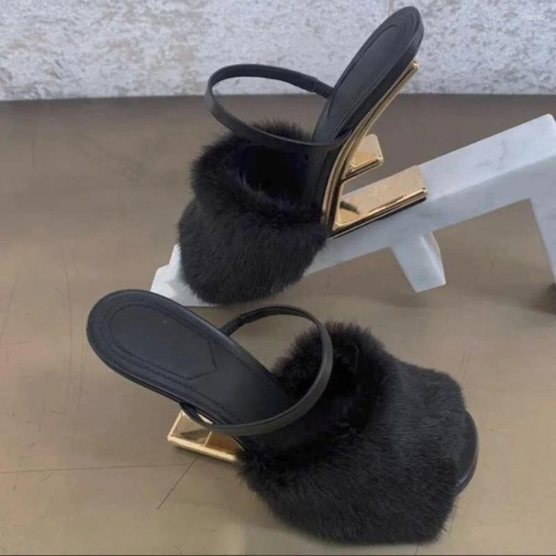 Fur Heels Peep Toe Gladiator Sandals: Women's Summer Wedge Shoes with Strange Sexy Mule Heels, hot and Dress Pumps