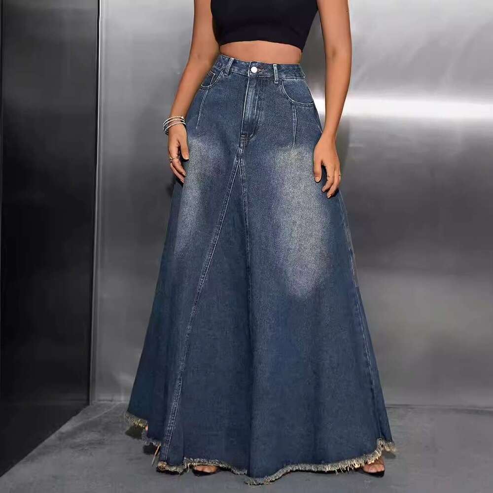 Women's Or Length High Waist Bleached Long Ripped Denim Bottoms Mujer Overall Vintage Skirts