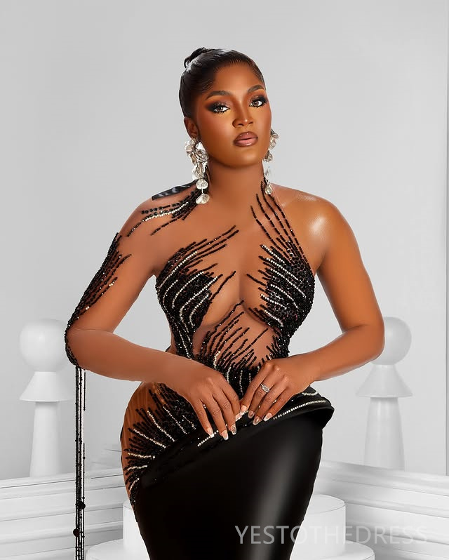 2025 Aso Ebi Black Prom Dresses Mermaid Evening Dresses One Shoulder Long Sleeves Illusion Beaded Lace Crystals Birthday Party Dress Second Reception 