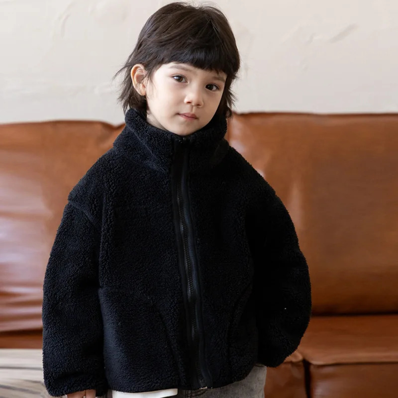 Autumn Winter Korean Baby Boy Coat Solid Color Double-sided Casual Fleece Toddler Boys Jacket Stand Collar Warm Kid Boy Top 250113