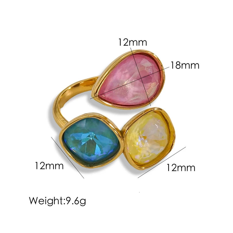 Fashion Stainless Steel Zircon Rings 14K Gold Plated Adjustable Open Rings Multi-Color Crystal Ring For Women Jewelry Gift 250121