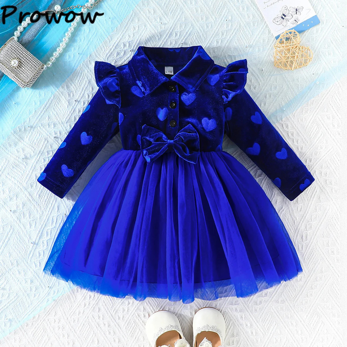 Baby Winter Dresses Long Sleeve Heart Print Velvet Dress For Girls TurnDown Collar Bows Princess born Kids Clothes 250117