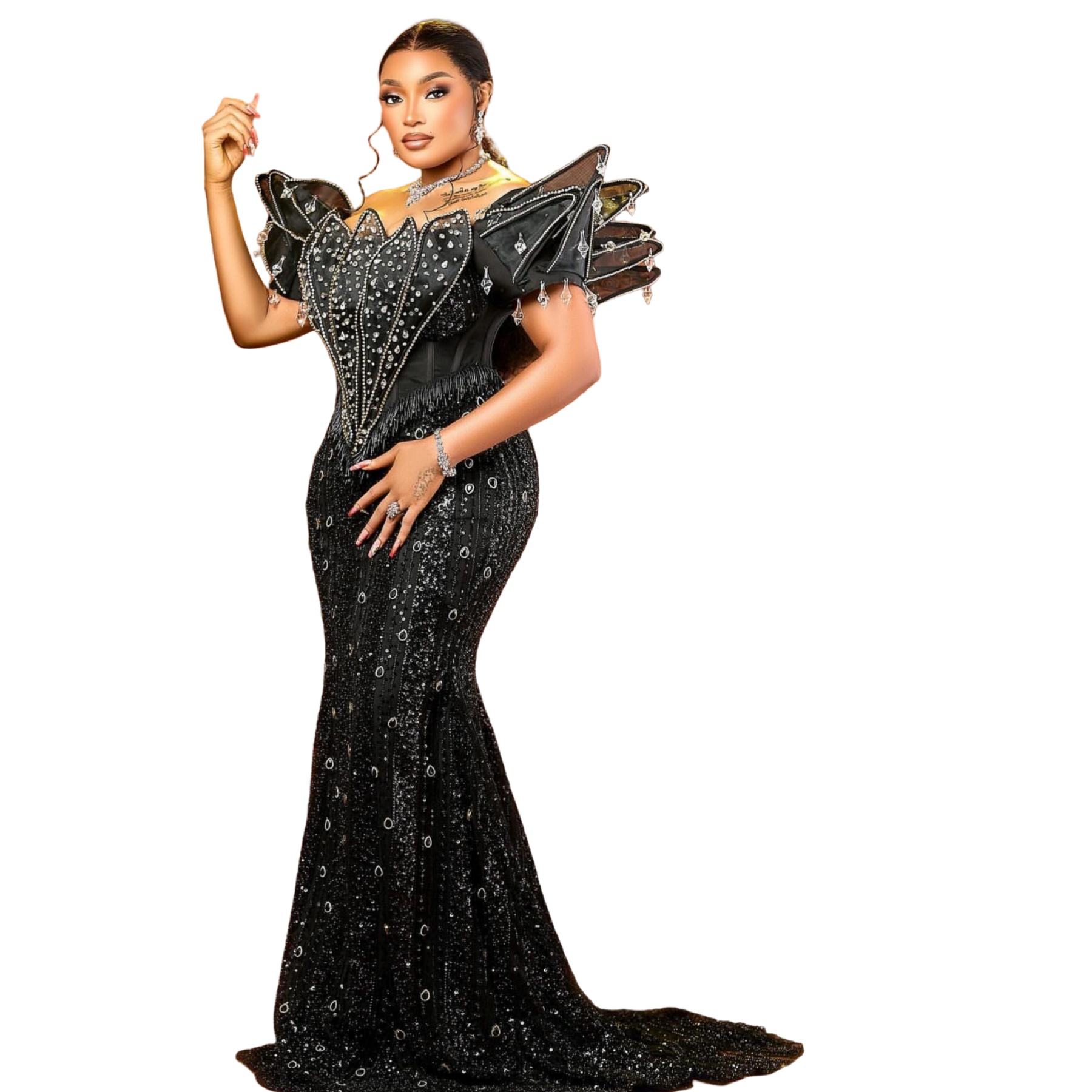Aso Ebi Black Mermaid Prom Dresses 2025 Crystals rals Sequined Evening Formal Party Second Birthday Engagement Gowns Plus Size Dress For Special Ocns