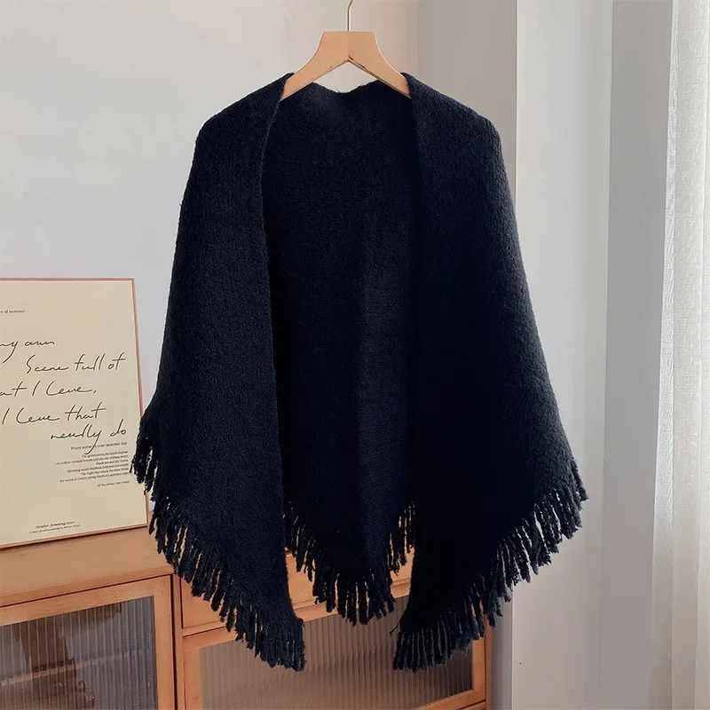 autumn winter tassel shawl for womens outerwear versatile triangular scarf for warmth and neck protection Gray 250121