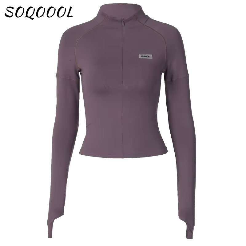 Y2k Long Sleeve T Shirt Women Stand Collar Zip Crop Tops Pullover Causal Basic Skinny Tees Streetwear Sexy Female Clothes