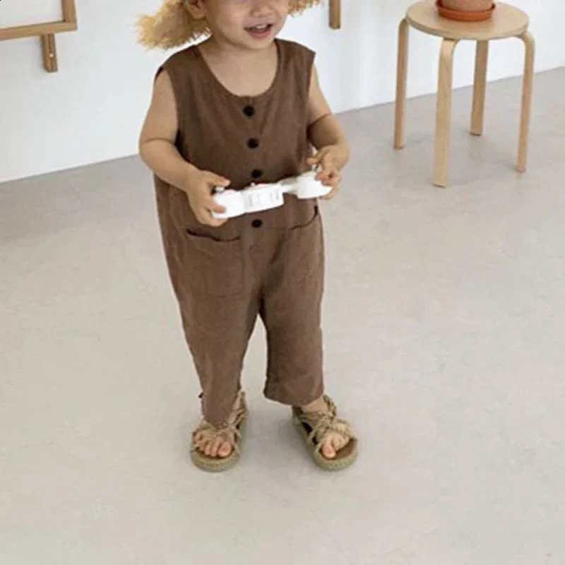 1566C Korean Children Clothes Boys Overall One Piece Summer Fashion Cute Little Button Girls Jumpsuit Casual Pants 250117