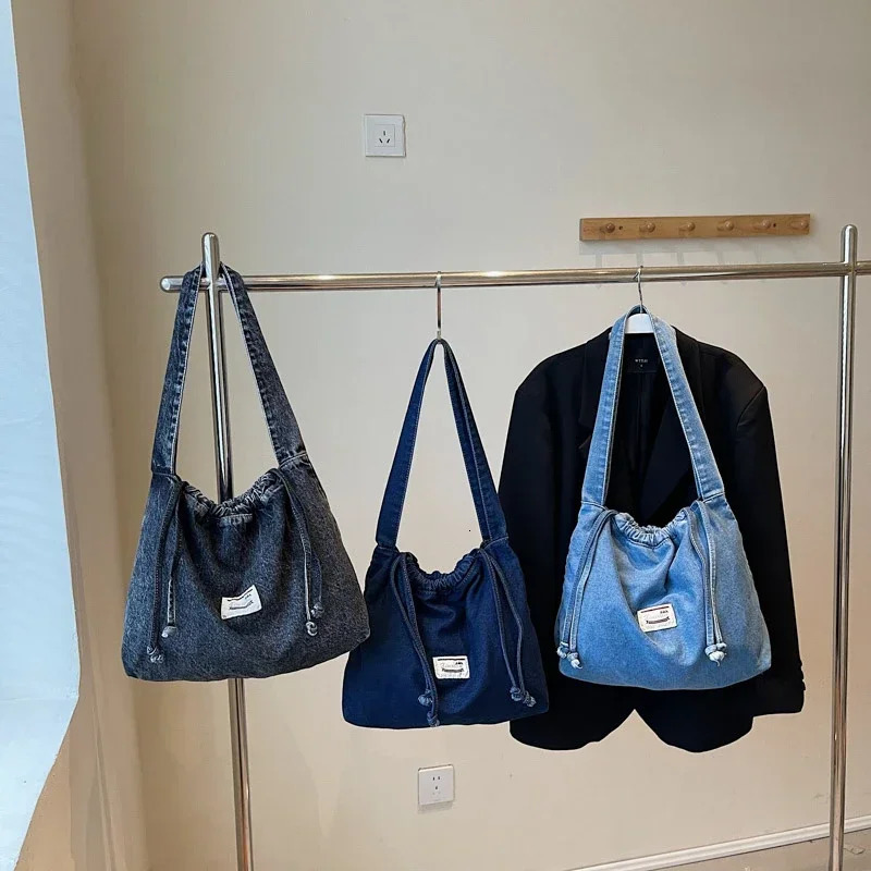 Solid Colors Denim Concise Casual Crossbody Bags Large Capacity String Retro Fashion Versatile Womens Shoulder Bags 250122