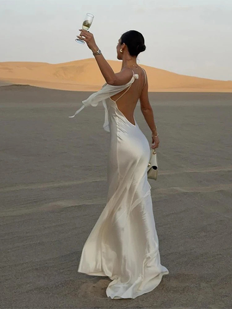 Sexy Mermaid Party Dress Women Sling Backless Slim Hip Package Ruffle Hem Evening Dresses Female 2025 Early Spring Lady Robes 250121