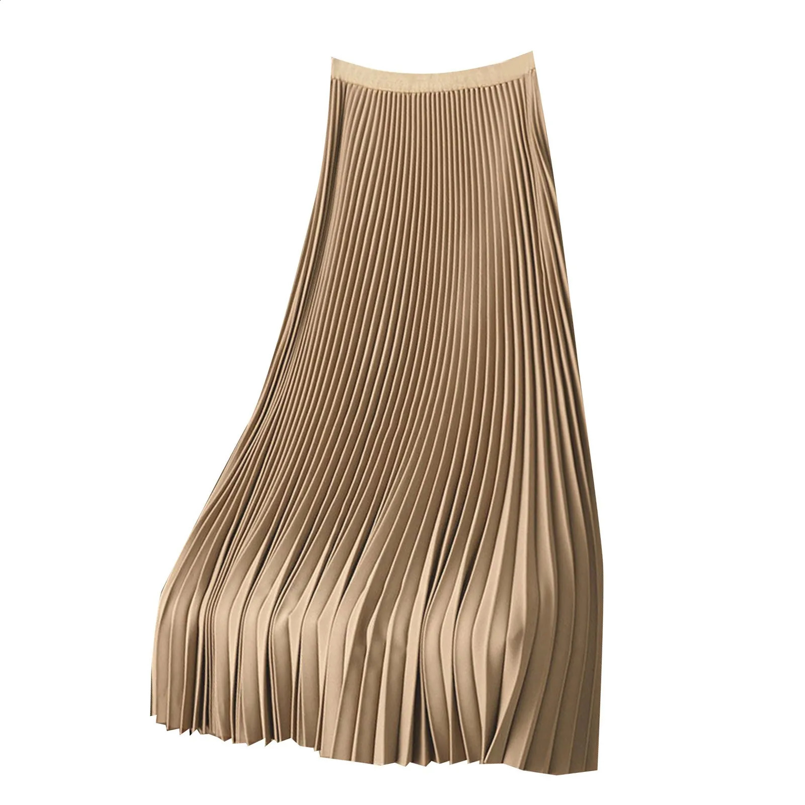 Aline Slim Midi Skirt Elegant Elastic Waist Long Pleated SkirtVintage Female 2024 Ladies High solid Skirts 250110