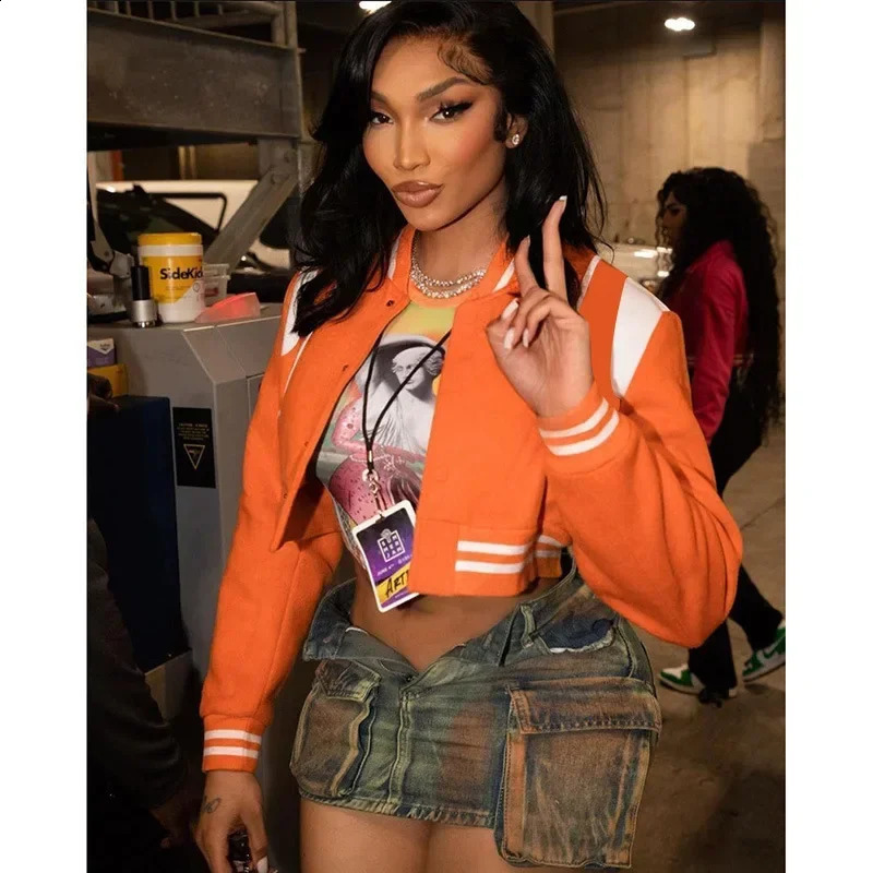 Y2k Vintage Varsity Jackets Fashion Autumn Winter Clothes Women Orange Blue Cropped Jacket Cute Coat baseball jacket 250122