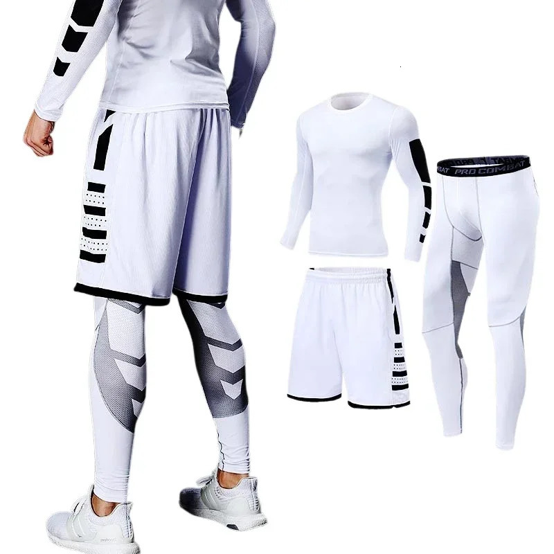 Mens Running Tracksuit Training Fitness Sportswear Set Compression Leggings Sport Clothes Gym Tight Sweatpants Rash Guard Lycra 250120