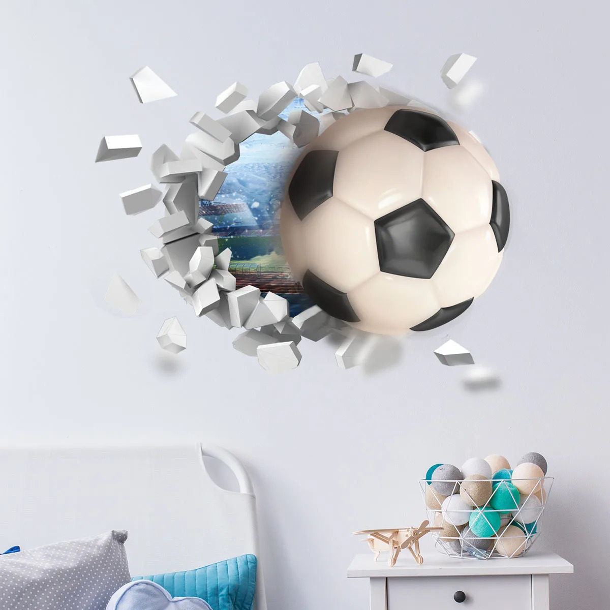 3D Football Soccer Wall Stickers for Kids Rooms Children Bedroom Wall Decals Boys Room Decoration Gift 250113