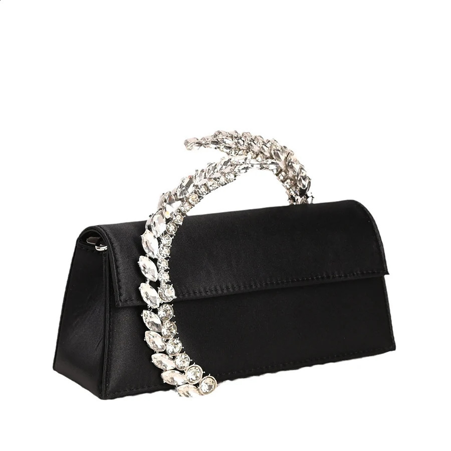 Rhinestone Evening Clutch Diamond Handle Handbags Satin Shoulder Bags Party Wedding Purses Lady Chains Small Square Bags 250110