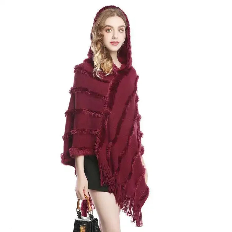 Spring Autumn Hooded Women Tassel Large Sweater Cashmere Selling Lady Cloak Shawl Fashion Wear Red 250121