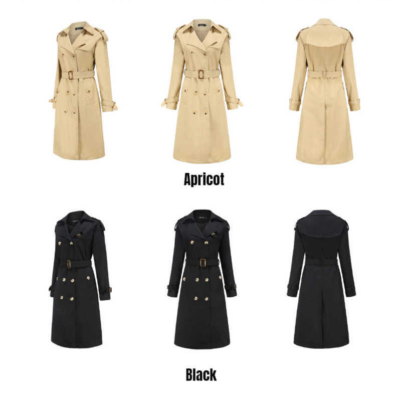 New European Windbreaker WoMens Long Waist Cotton Fashion Coat Long-sleeved Lapel Womens Long Trench Coat Womens Jacket 241209