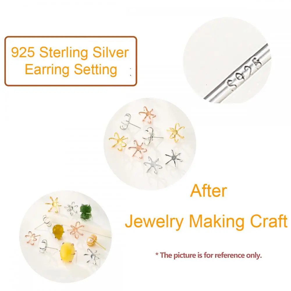 2 Pairs 925 Sterling Silver Stud Post Earring Mounting fit 10-14/12-16mm Stone 6 Claws Earring Blank for DIY Jewelry Making 250117