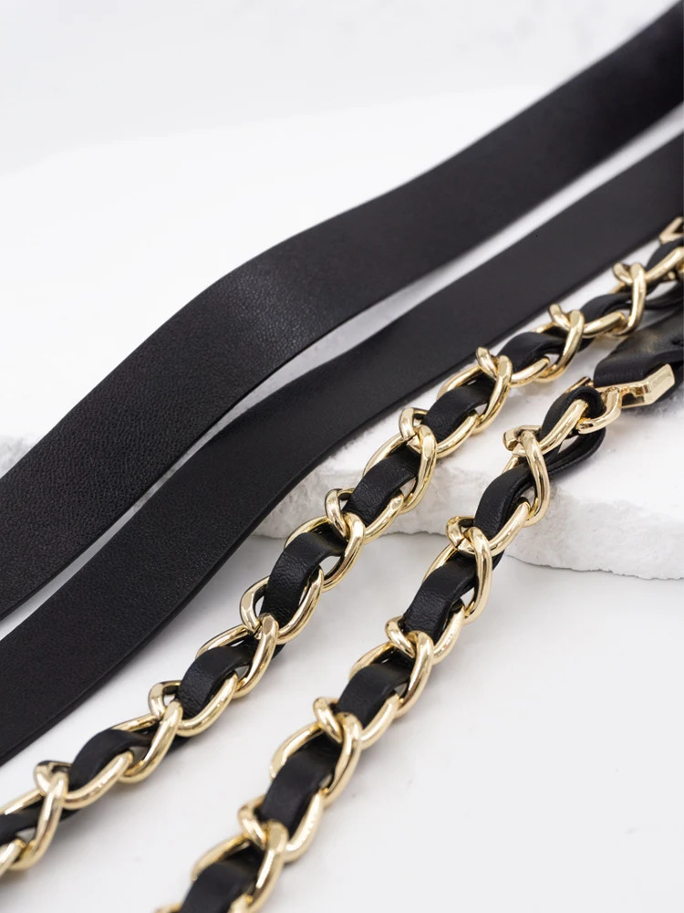 style sheepskin pierced leather belt with soft leather waist chain knotted fine belt elegant decorative chain belt 250117