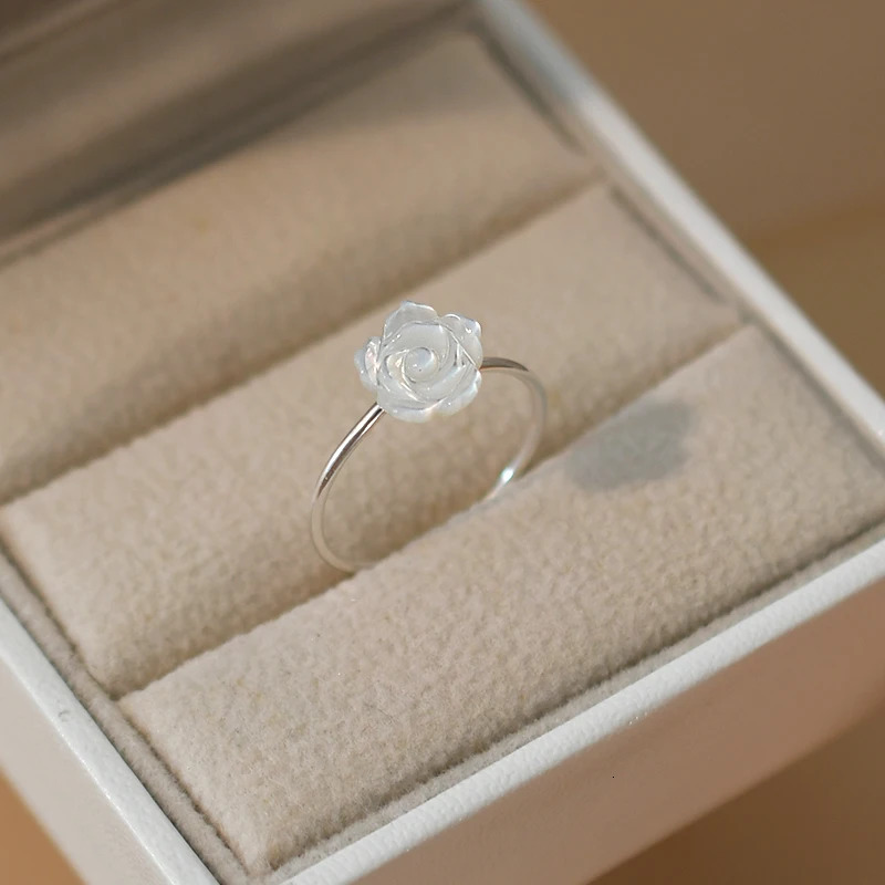 ASHIQI Natural Shell Flower Ring 925 Sterling Silver Handmade Jewelry Unique for Women Gift 250121