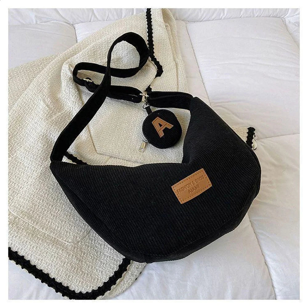 Large Capacity Corduroy Shoulder Crossbody Bag Women Leisure Armpit Solid Color Versatile Dumpling Fashion Messenger 250118