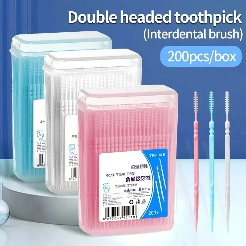 Toothpick Brush 100200PCs Boxed Plastic Disposable Household Interdental Teeth Picking Dental Floss 250108