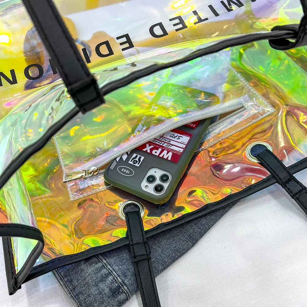 Women Letters Large Capacity Travel Shoulder Bags Laser PVC Transparent Handbag for Women Girl Outdoor Shopping 250121