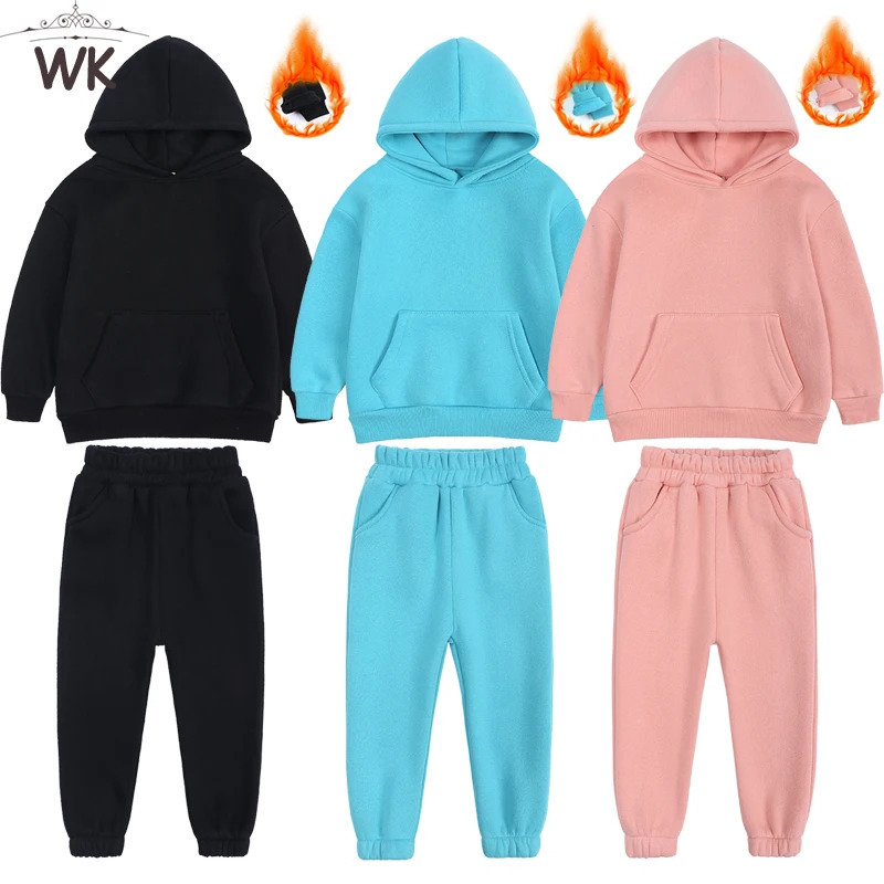 Winter Children Kids Boys Girls Outfits Hooded tracksuit Pants Solid Cotton Toddler Baby Infant Suit For 1-13Y Child Wear 250121