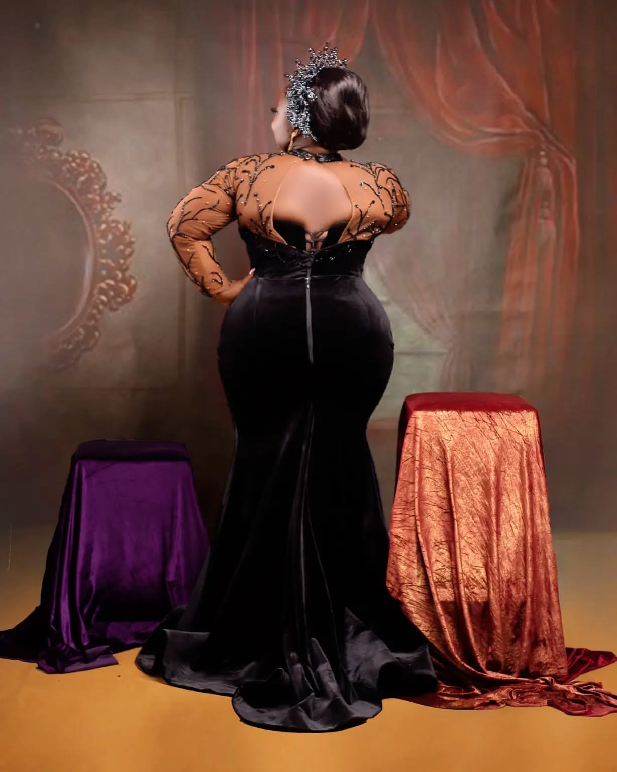 Aso Ebi Black Illusion Mermaid Prom Dresses 2025 Full Sleeves Veet Evening Formal Party Second Birthday Engagement Gowns Plus Size Dress For Special O
