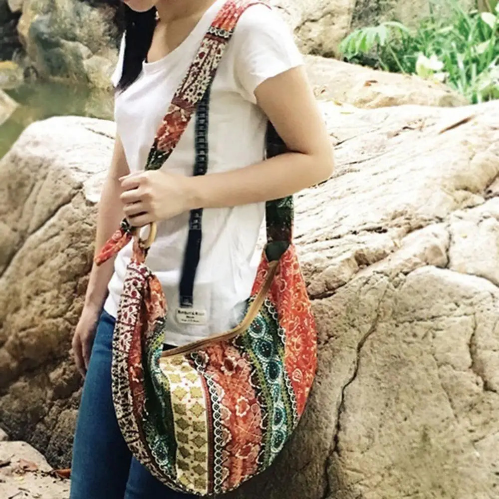 Women Bags Floral Print Dumpling Bag Adjustable Strap Canvas Tote Women Crossbody Bags Sling Hobo Bag 250122