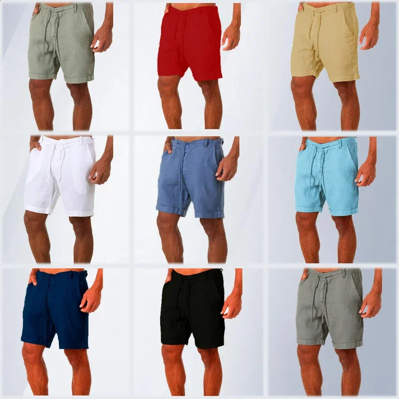 Summer Fashion Mens Linen Shorts Casual Loose Large Solid Color Versatile Simple and Personalized Short Mens Sports Shorts 250117
