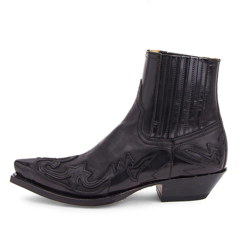 2024 Mens Western Cowboy Boots Men Women Embroidery Pointed Shoes Man Ankle Boots Unisex Leather Boots Plus Size 35-48 250120