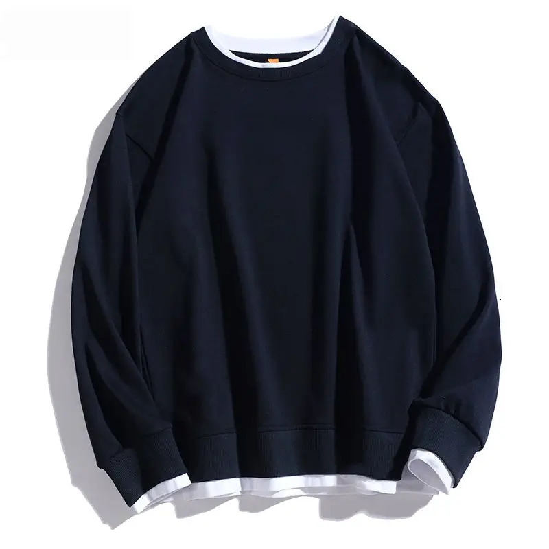 Solid Two Pieces Oneck Hoodies Spring Autumn Long Sleeve Loose Allmatch Casual Pullovers Top Korean Fashion Men Clothing 250122