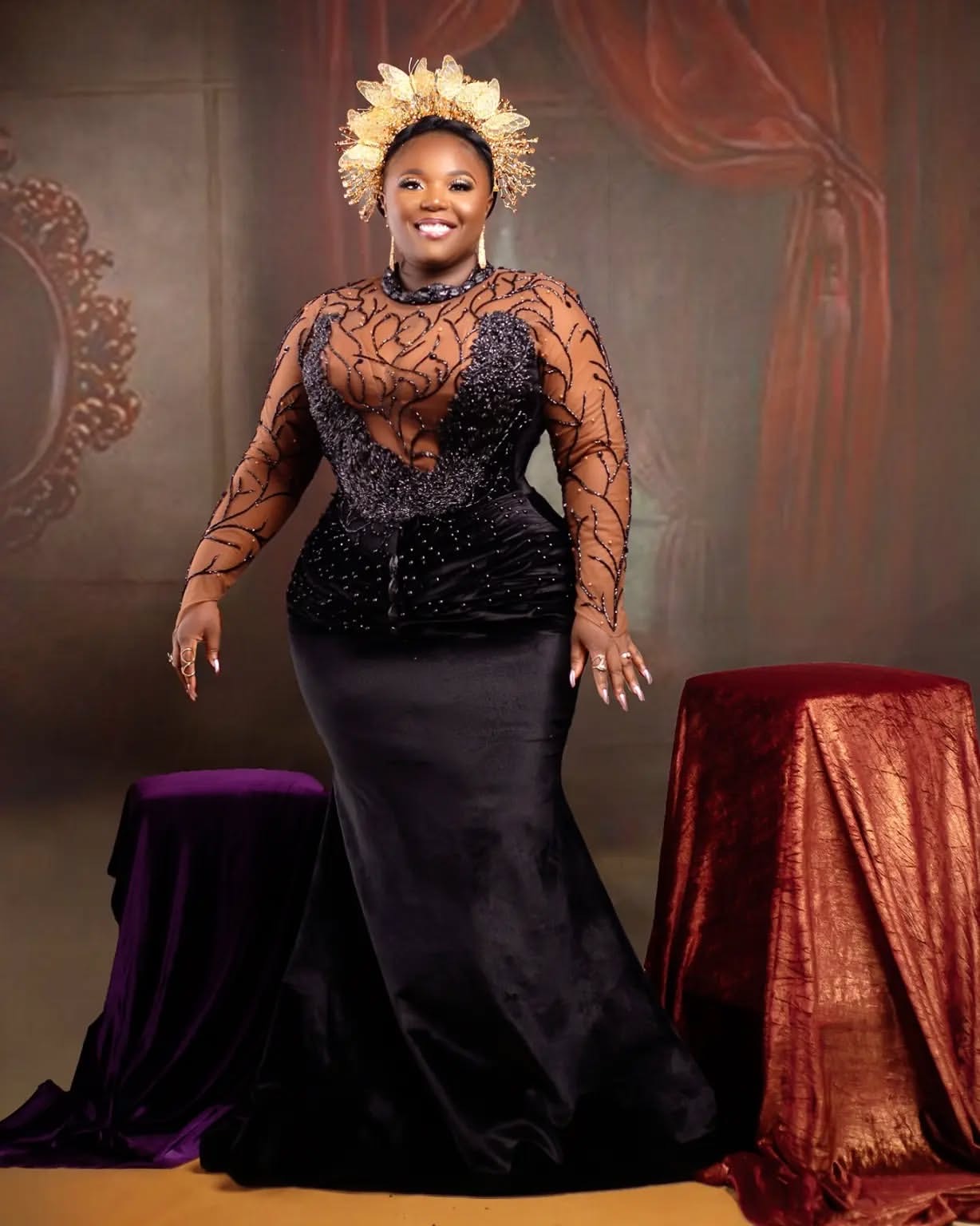 Aso Ebi Black Illusion Mermaid Prom Dresses 2025 Full Sleeves Veet Evening Formal Party Second Birthday Engagement Gowns Plus Size Dress For Special O