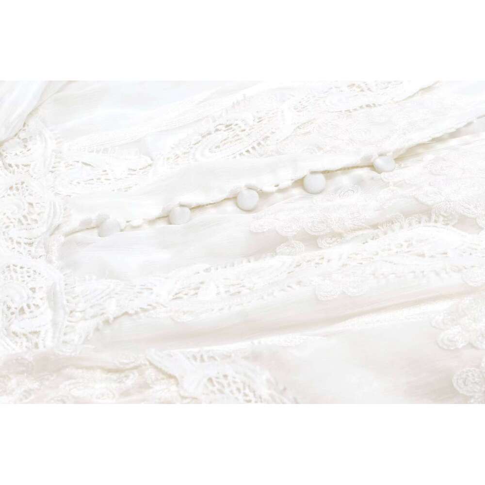 New Party Lantern Sleeve Cotton Maxi White Ral Embroidery Button Up Elegant Boho Layered Dress Mujer Vestidos