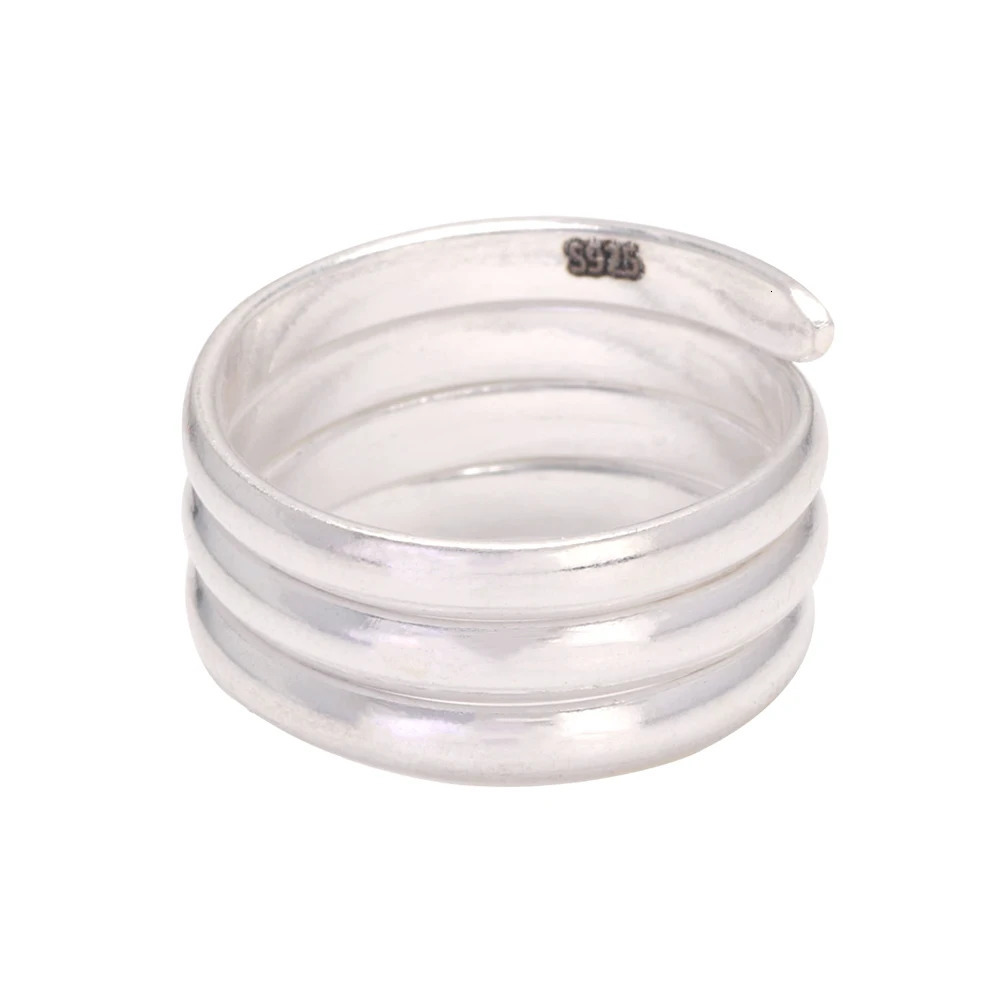 Genuine 925 Sterling Silver Spring Ring Simple Multi-Layers Elegant Jewelry Opening Plain Punk Ring 250117