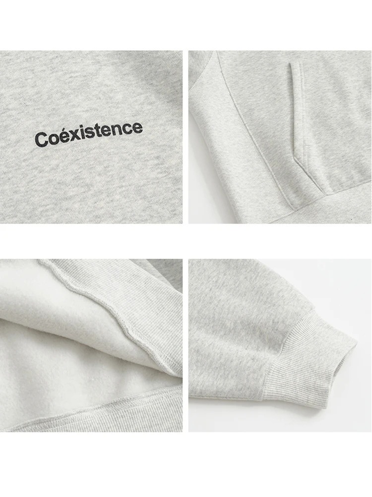 Korean Fashion Grey Fleece Thicken Baggy Pullover Pocket Letter Printing Sweatshirt Lazy Casual Raglan Sleeves Hoodie Autumn 250109