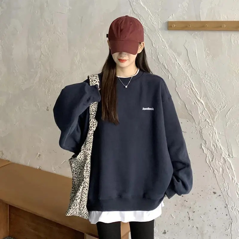 Simplicity Contrast Patchwork Loose Trend Pullovers Top Spring Autumn Two Pieces Casual Sweatshirts Fashion Women Clothing 250122