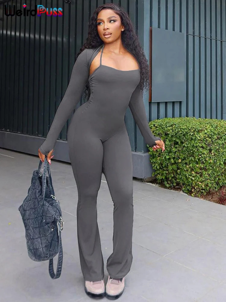 Weird Puss Fitness Women 2 Piece Set Tracksuit Body-Shaping Super Mini TopsJumpsuits Matching Casual Sporty Streetwear Outfits 250120