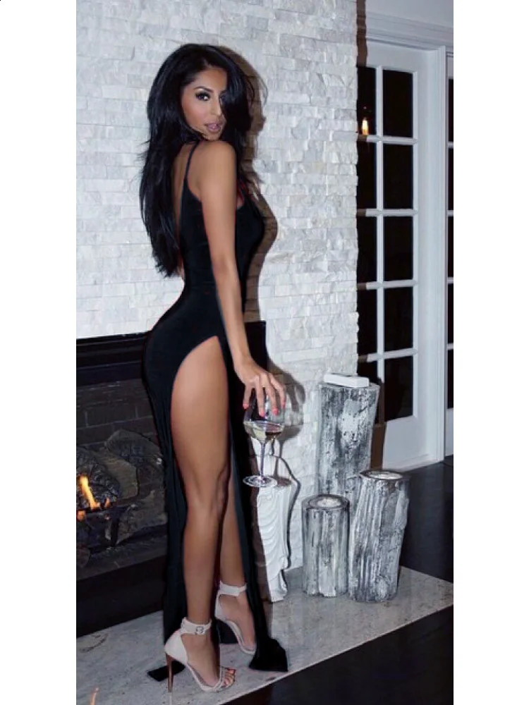 Deep V Low Cut High Elastic Sexy Tight Dress Nightclub Side Split Skirt Party Fun Banquet Bodycon Long Dresses for Women 250122Z - view 7