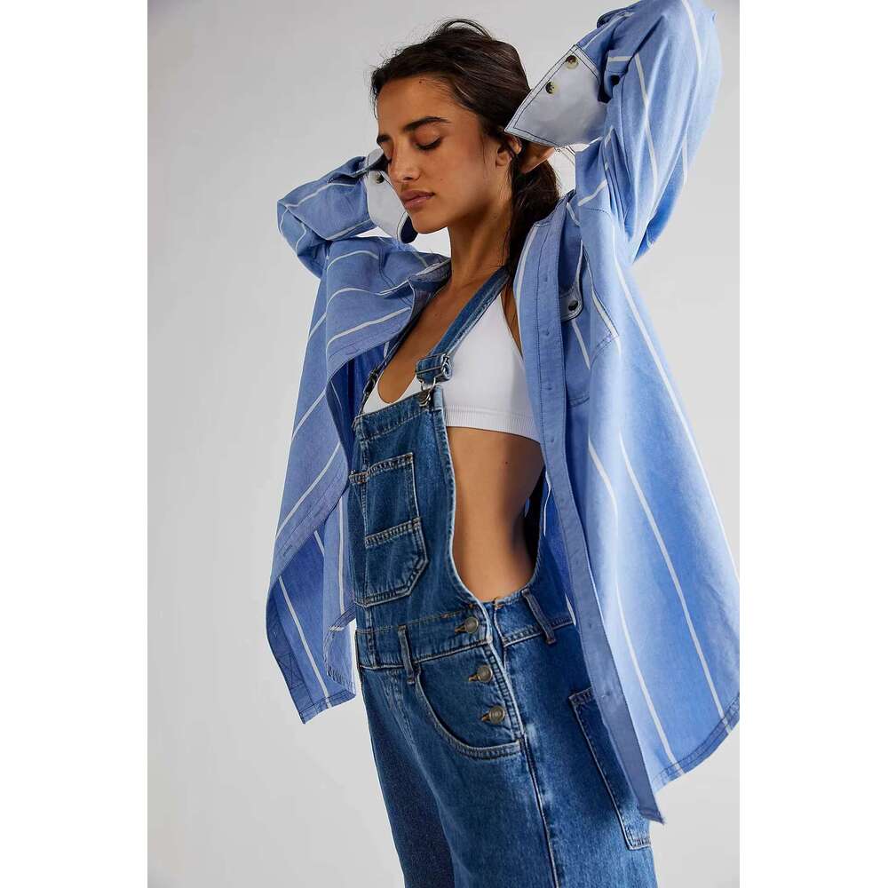 Women's Boho Denim Jumpsuits Shoulder Strap Loose Fit Long Jeans One-Piece Outfits Free Style Rompers People Overalls