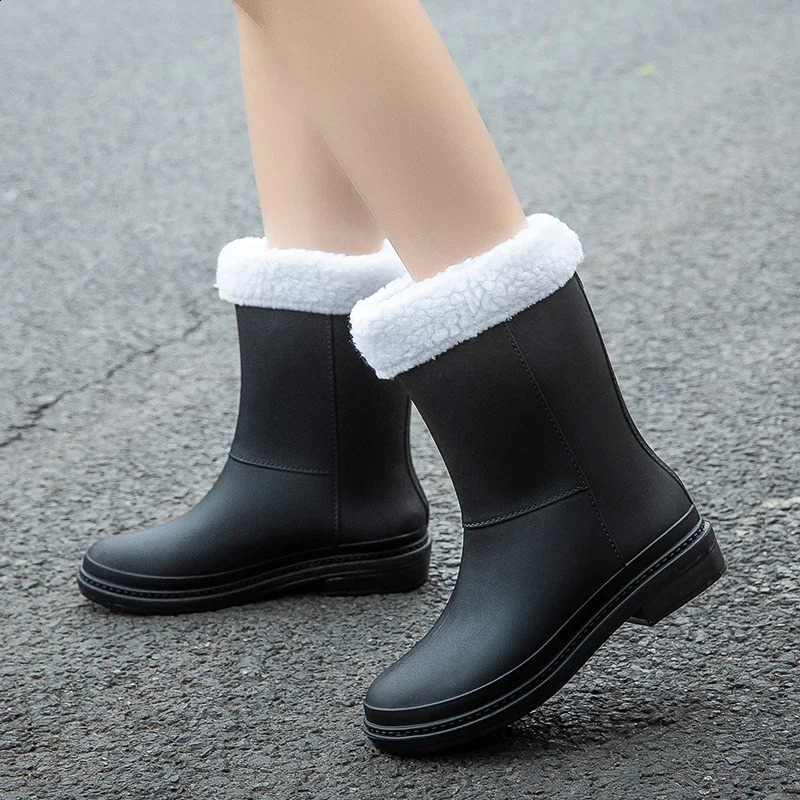Womens MidCalf Rain Boots Rubber Shoes Winter CottonPadded WarmKeeping Waterproof NonSlip 250117