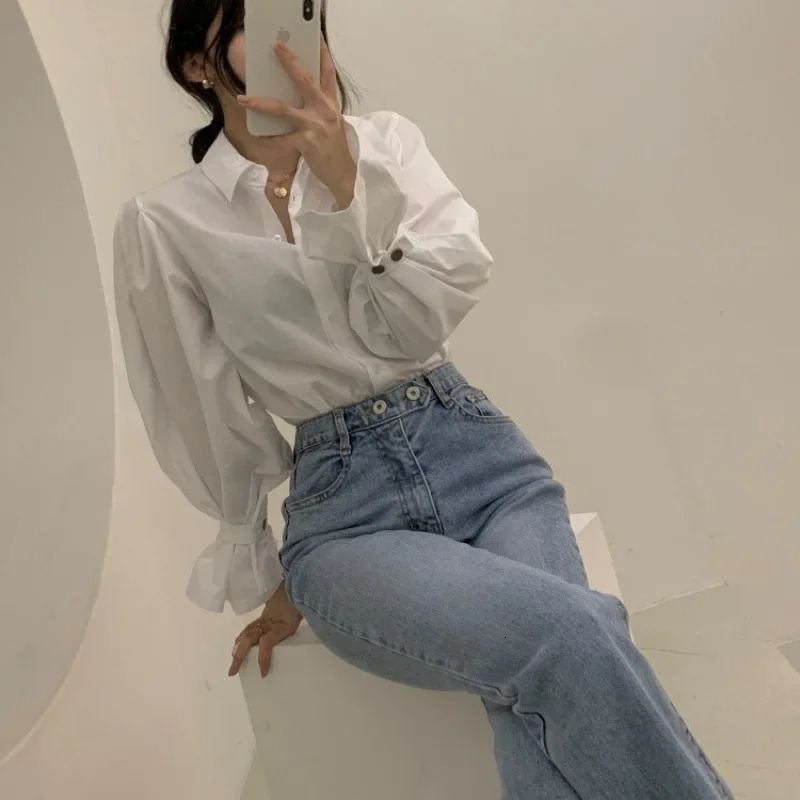 2J11D SleeveOpening TieUp Puff Shirt Large Size Snowflake From China Mainland With SleeveLength Variation 250122