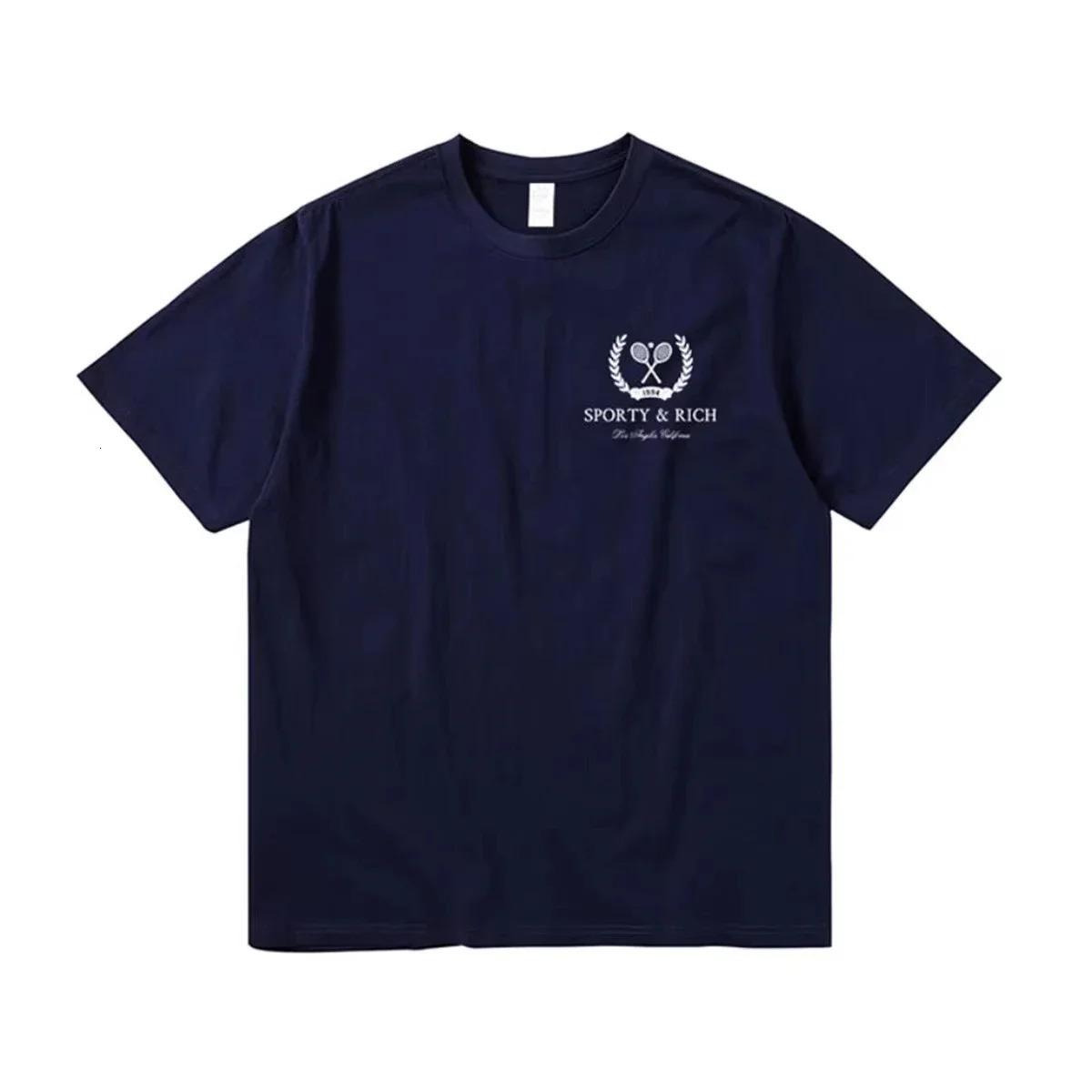 American Retro Sport Make You Health Printing 90s T Shirts Navy Short Sleeve Loose Cotton Casual Tops Ins Fashoin Cool Shirts 250109