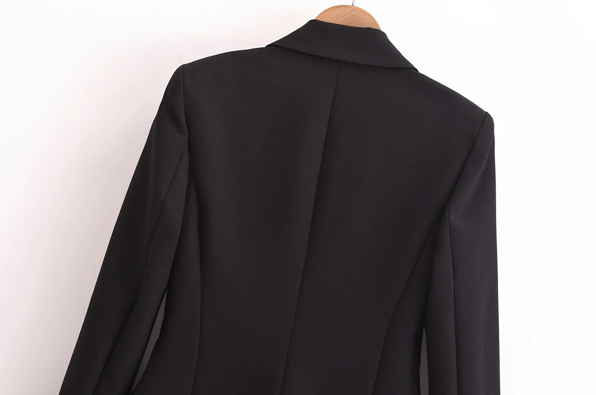 RZRA autumn and winter womens black lapel long sleeve with shoulder pads slim suit jacket professional allmatch 250106